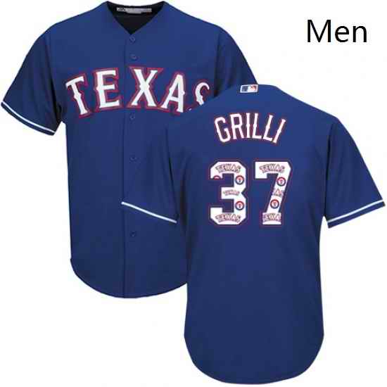 Mens Majestic Texas Rangers 37 Jason Grilli Authentic Royal Blue Team Logo Fashion Cool Base MLB Jersey